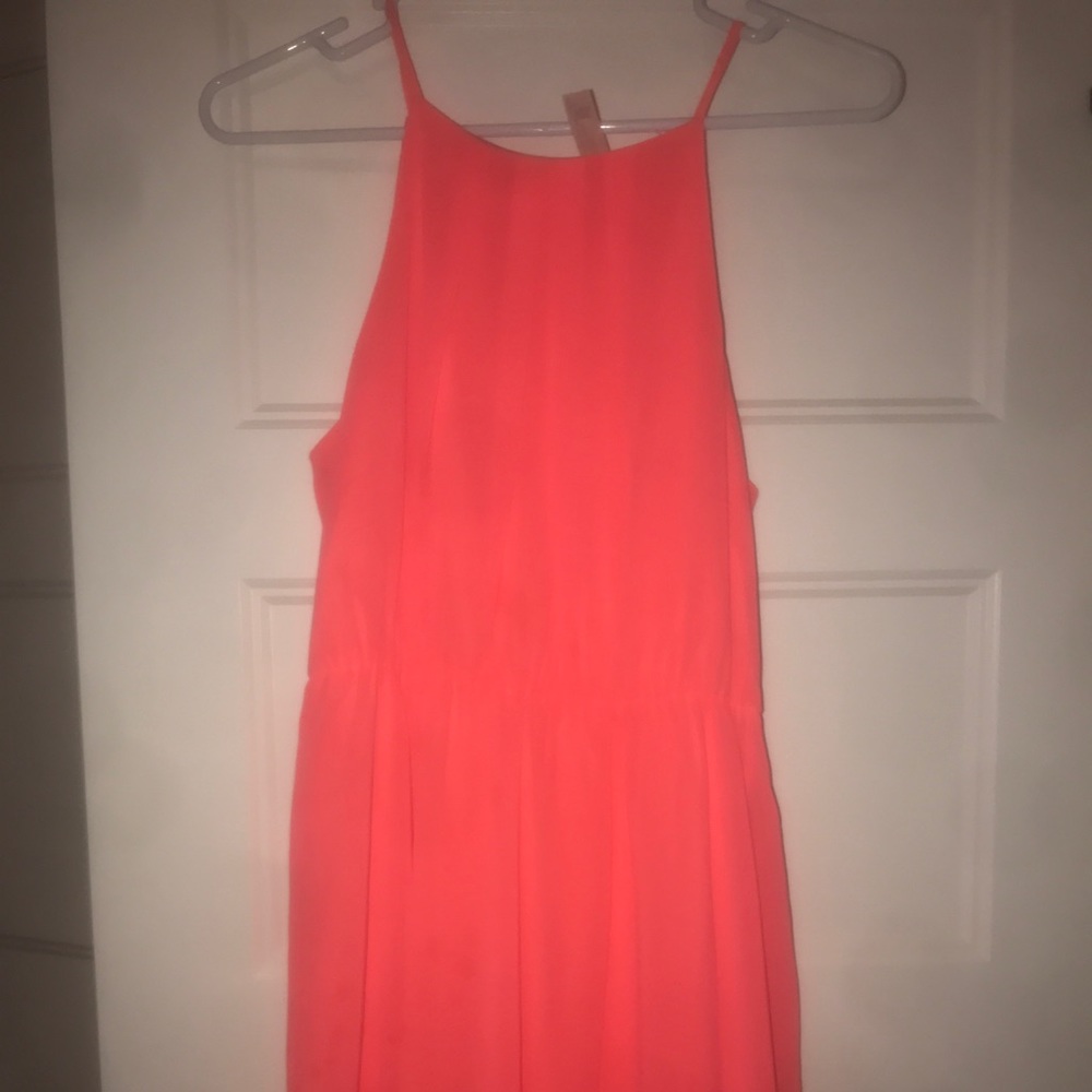 Peach mini formal dress.